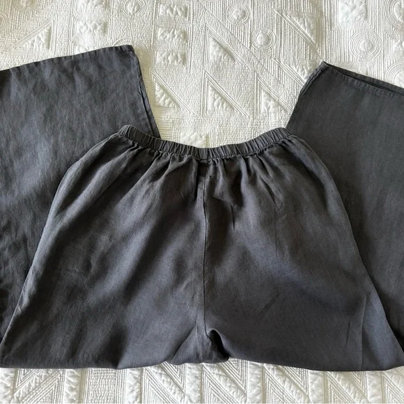 Flax Charcoal Gray Wide Leg Linen Pants - Picture 4 of 4